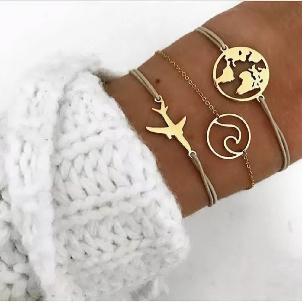 3 Piece Adjustable Gold Bracelet Set